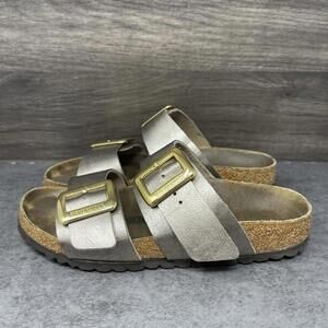 Birkenstock Sydney Sandals Womens Size 6 (37) Taupe Gold Slip On Buckle